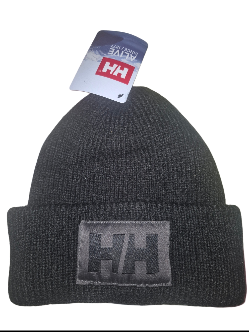 Helly Hansen Black Ribbed Knit Unisex Box Beanie